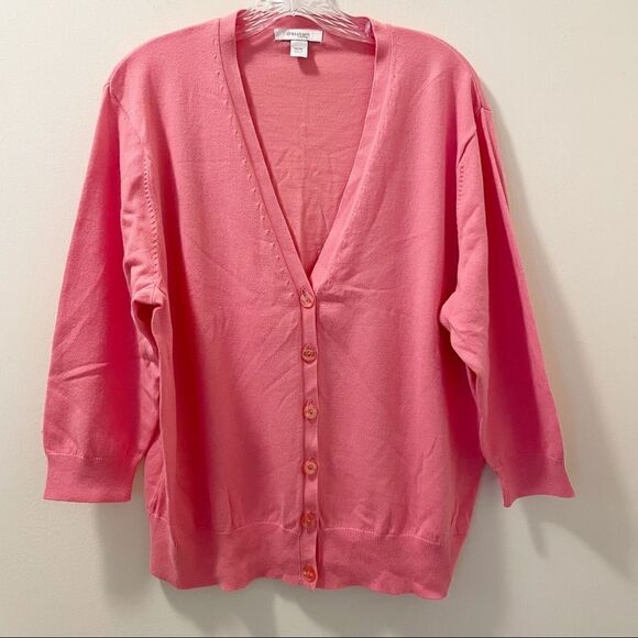 Dress Barn Pink V-neck 3/4 Sleeve Cardigan - Size 14/16 - Picture 1 of 5